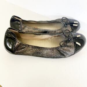 Sabrinas Leather Cap Toe Slip On Ballet Flat Shoes Black Gray Women 37